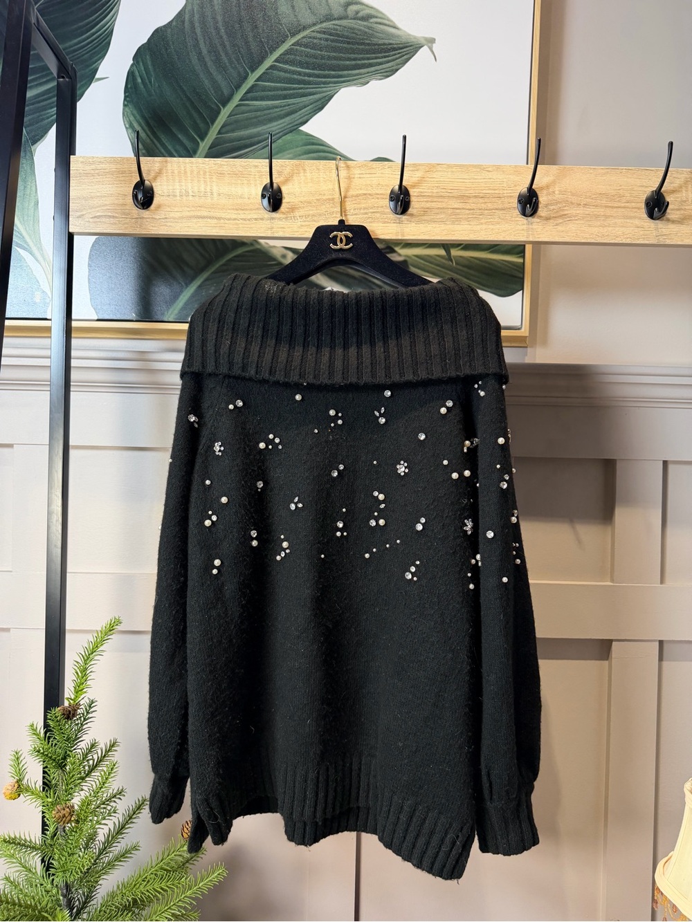 KARL LAGERFELD Paris BLACK JEWELLED SWEATER Chic Black Embellished M
